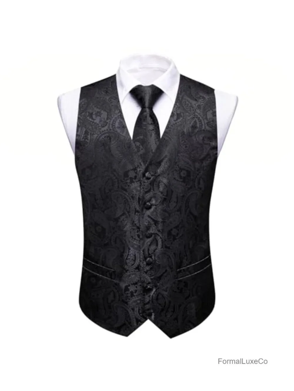 Paisley Silk Polyester 8 Piece Vest Suit Set with Bow Tie and Cufflinks